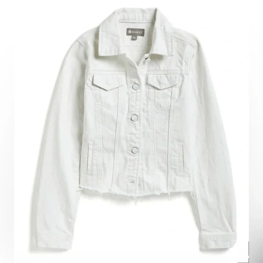 NWT | Tractr Women's White Raw Hem Denim Jacket | Size L